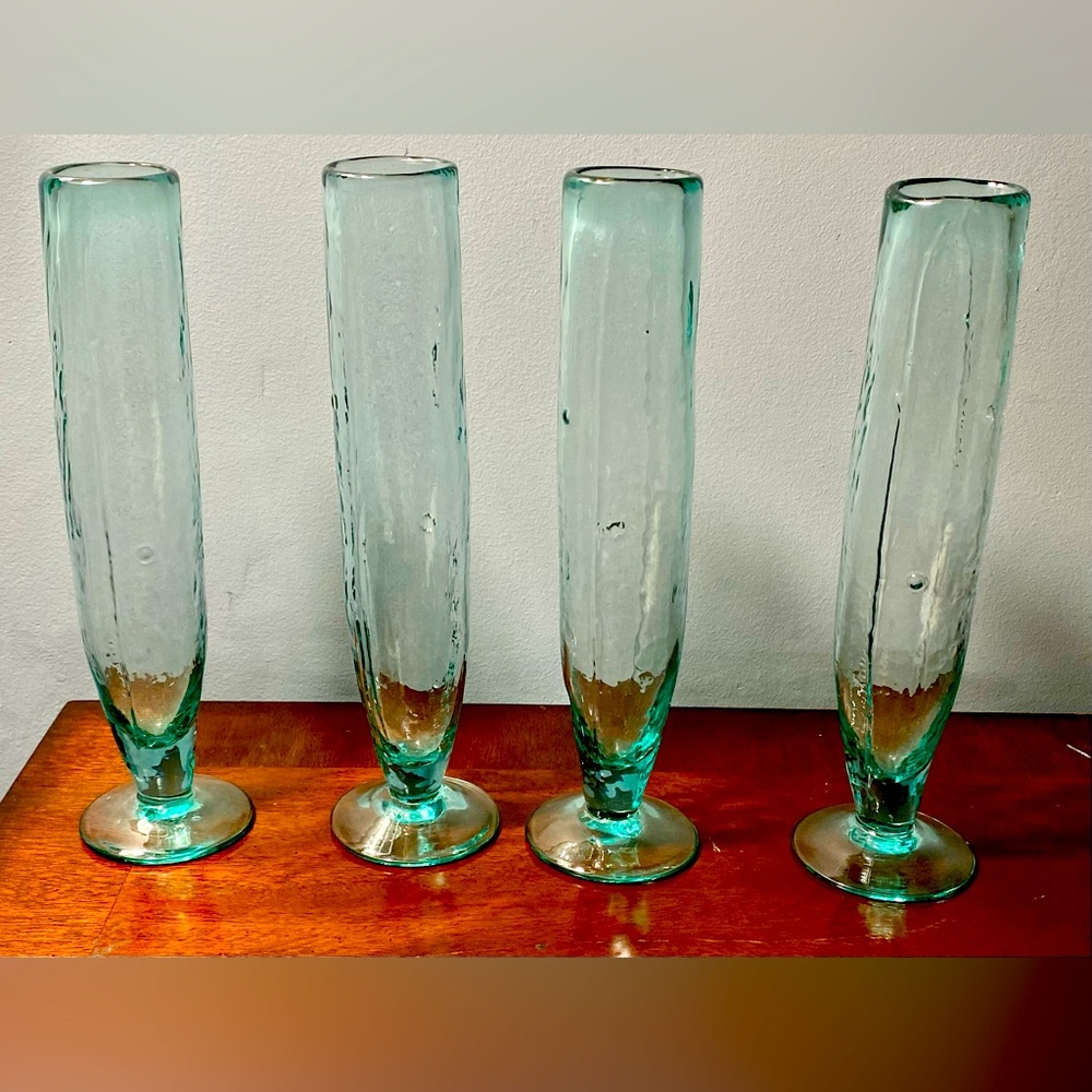 Kalalou Champagne Flute Handmade Recycle Glass, Blue-Green Color (Set Of 4)